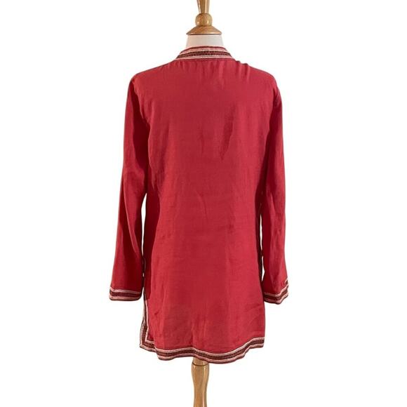 VTG Old Navy Red Linen Long Sleeve Boho Embroidered V-Neck Tunic/Cover-Up Size L - Picture 4 of 14